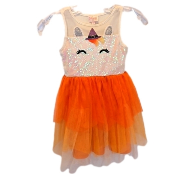 Fairytale By Lilto Halloween dress Size 5 Unicorn sequined orange white tull - Picture 4 of 17